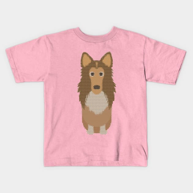 Rough Collie Ugly Christmas Sweater Knit Pattern Kids T-Shirt by DoggyStyles